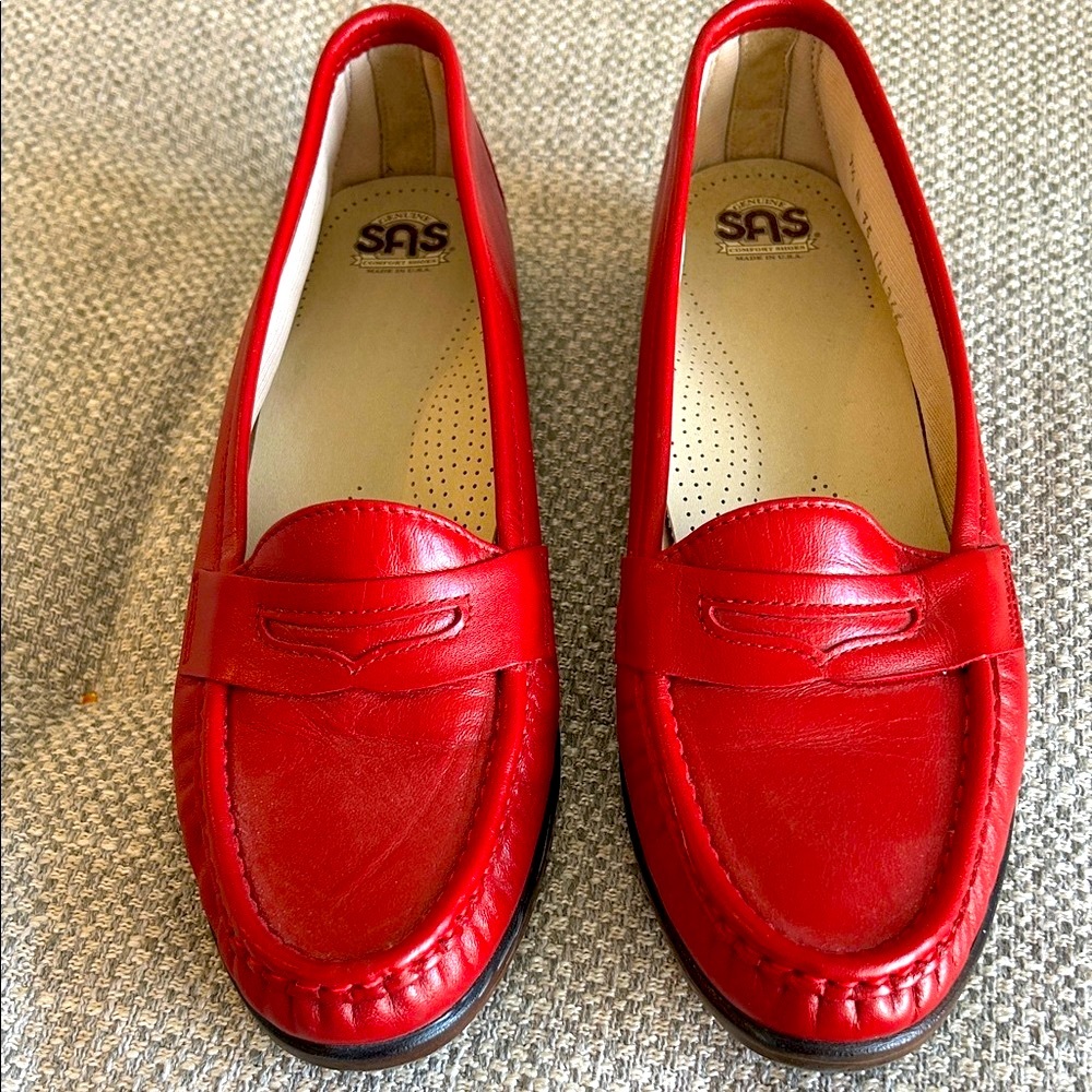 SAS Women's Classic Red Leather Loafers, worn once